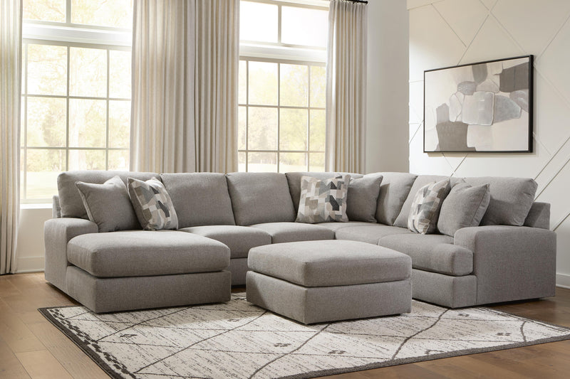 Ashley Furniture Lindon living room set with a gray sofa and matching armchair in a modern home setting.