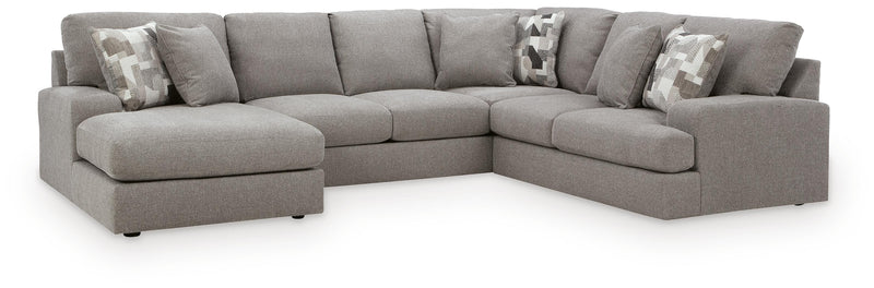 Ashley Furniture Lindon living room set with sofa, loveseat, and armchair in neutral upholstery, arranged in a modern living space.