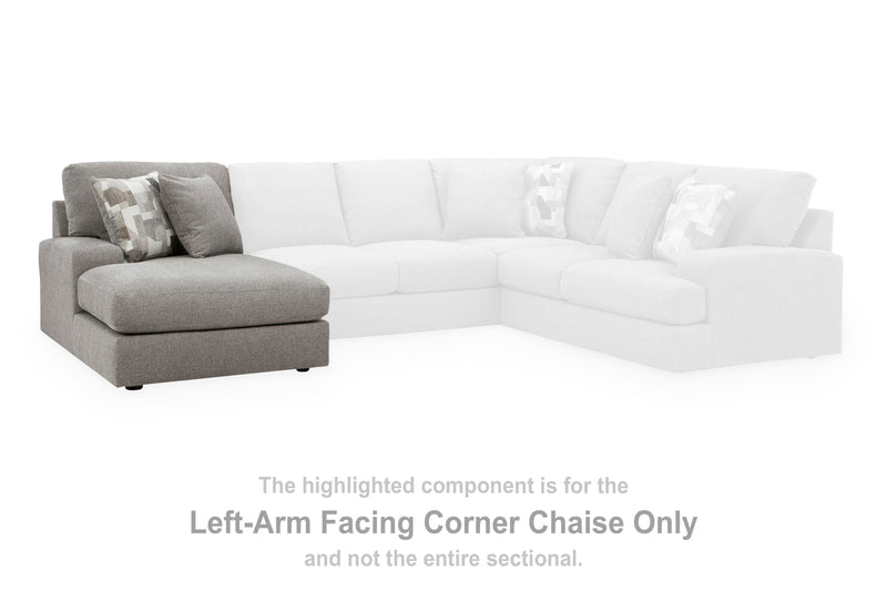 Ashley Furniture Lindon sectional with chaise, a stylish fabric sofa with plush cushions and a modern design, in a living room setting.