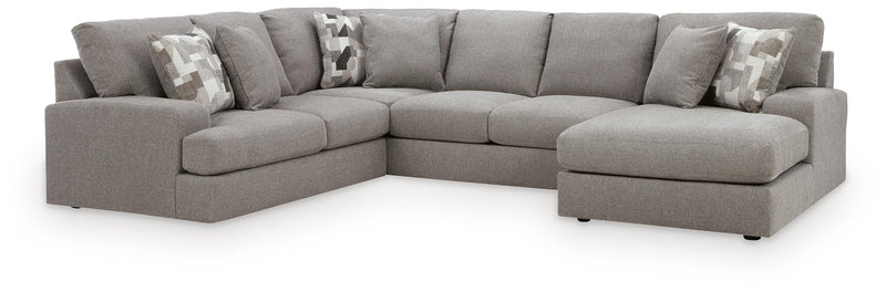 Ashley Furniture Lindon sectional with chaise in neutral fabric, showing plush cushions and modern design in a living room setting.