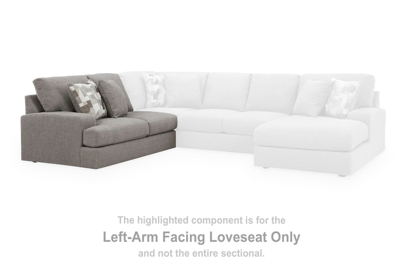 Ashley Furniture Lindon sectional with chaise, showing plush fabric upholstery and modern design in a spacious living room setting.