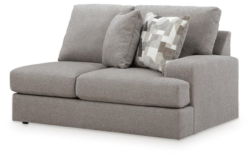 Ashley Furniture Lindon sectional with chaise, featuring plush fabric upholstery and modern design, shown from an angled side view.