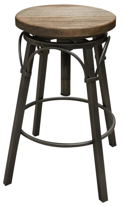 Marquez 24-30" Adjustable Swivel Stool, Wooden Seat, Straight Leg