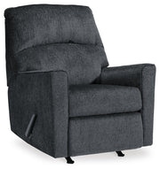 Ashley Furniture Altari recliner in a closed position, featuring plush upholstery and a sleek, modern design from a side angle.