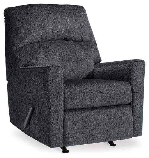 Ashley Furniture Altari recliner in a closed position, featuring plush upholstery and a sleek, modern design from a side angle.