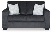 Ashley Furniture Altari loveseat with plush fabric upholstery and cushioned armrests, perfect for cozy living room seating.