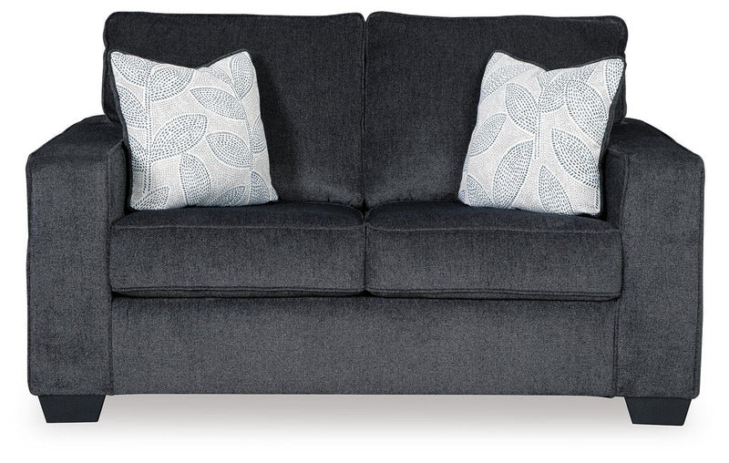 Ashley Furniture Altari loveseat with plush fabric upholstery and cushioned armrests, perfect for cozy living room seating.
