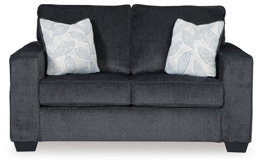 Ashley Furniture Altari loveseat with plush fabric upholstery and cushioned armrests, perfect for cozy living room seating.