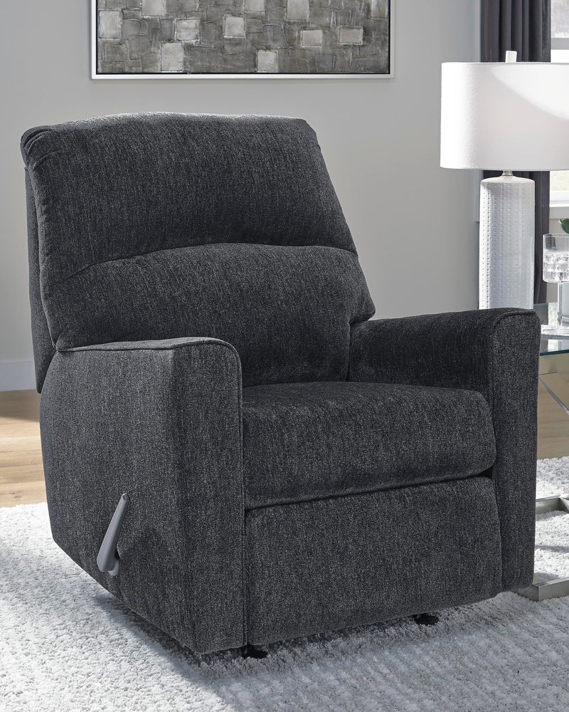 Ashley Furniture Altari recliner with plush upholstery and wooden legs, showcasing a comfortable, modern design.