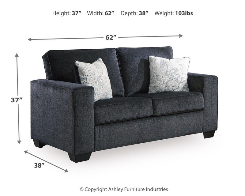 Altari living room set by Ashley Furniture featuring a sofa and loveseat with neutral upholstery and modern design.