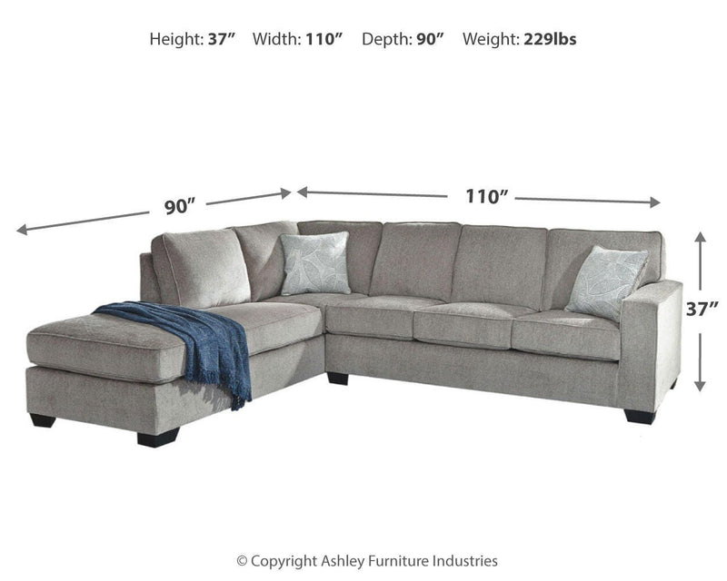 Ashley Furniture Altari sectional with chaise, featuring plush upholstery and modern design, shown in a cozy living room setting.
