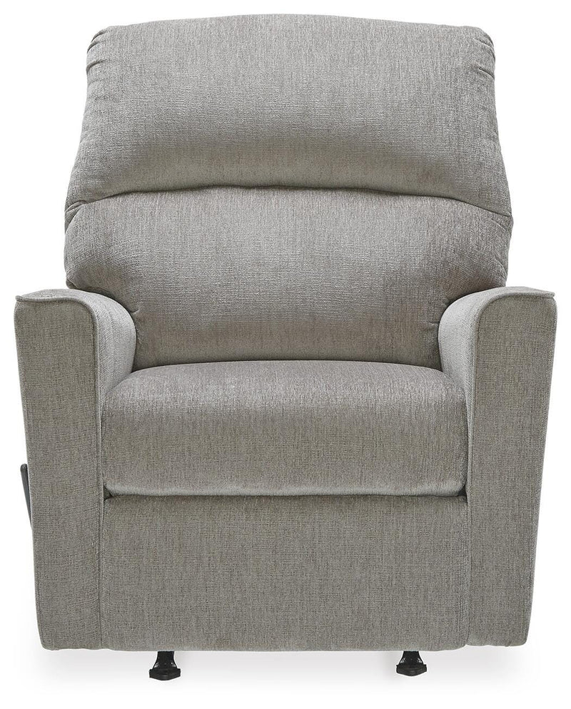 Ashley Furniture Altari recliner with plush upholstery, showcasing a comfortable, modern design from a head-on view.