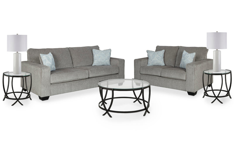 Ashley Furniture Altari Room Set lamp set with two table lamps featuring beige shades and wooden bases.