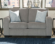 Ashley Furniture Altari living room set with sofa, loveseat, and armchair in a modern fabric design.