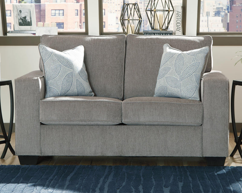 Ashley Furniture Altari living room set with sofa, loveseat, and armchair in a modern fabric design.