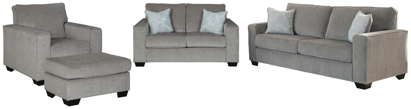 Ashley Furniture Altari living room set with sofa, loveseat, and coffee table in a modern design, shown in a stylish living room setting.