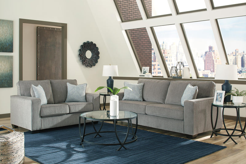 Ashley Furniture Altari Room Set lamp set with two matching table lamps featuring beige shades and decorative bases.