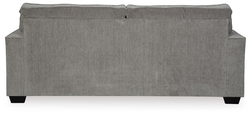Ashley Furniture Altari sofa sleeper with dark fabric upholstery, showing the back view of the convertible sleeper sofa.