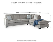 Ashley Furniture Altari sectional with chaise, featuring plush upholstery and modern design, shown in a spacious living room setting.