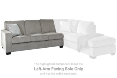 Ashley Furniture Altari 2-piece sectional with chaise, upholstered in dark swatch fabric, showing plush cushions and modern design.