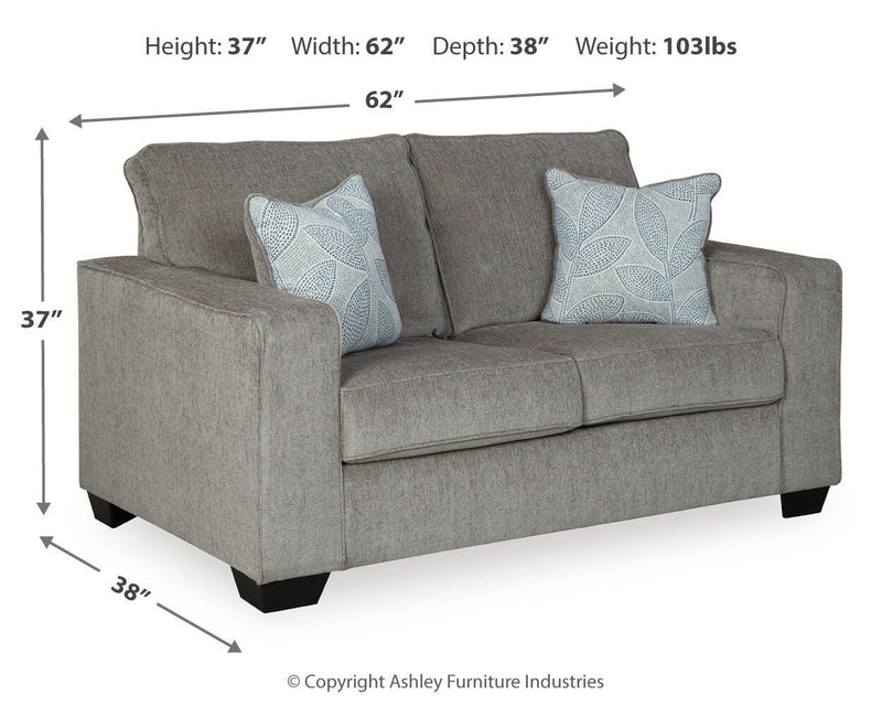 Altari loveseat by Ashley Furniture with plush fabric and modern design, shown in a cozy living room setting.
