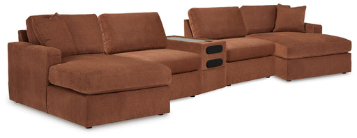 Ashley Furniture Modmax 5-piece sectional with audio console, featuring plush cushioning and modern design for comfortable seating.