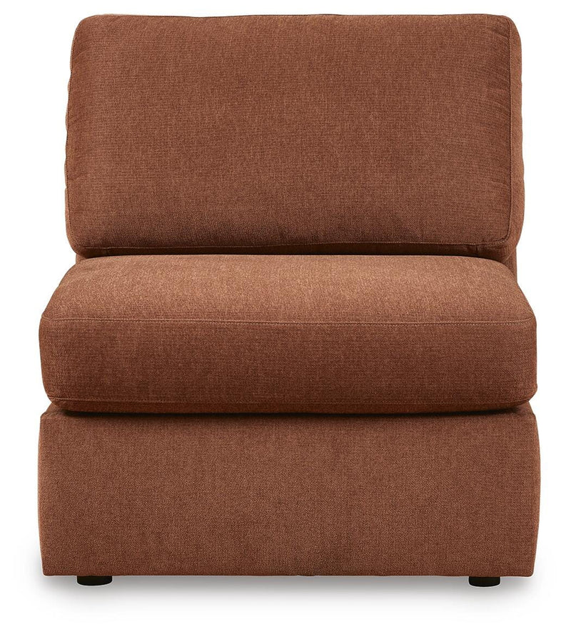 Ashley Furniture Modmax 6-piece sectional sofa with modern design, shown from a head-on view highlighting the sleek cushions and fabric.