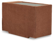 Ashley Furniture Modmax sectional with built-in audio and storage consoles, featuring plush cushions and modern design.
