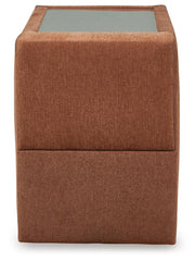 Ashley Furniture Modmax sectional with built-in audio, storage consoles, and modern design, shown in a head-on view.