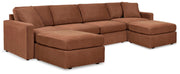 Ashley Furniture Modmax living room set featuring a sofa, loveseat, and armchair with modern upholstery and sleek design.
