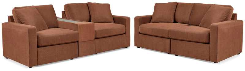 Ashley Furniture Modmax living room set with sofa and matching chairs in a modern design, shown in a stylish living room setting.