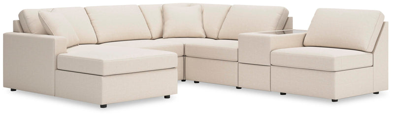 Ashley Furniture Modmax sectional with chaise, featuring plush fabric upholstery and modern design, shown with a spacious configuration.