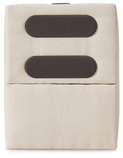 Ashley Furniture Modmax balanced sectional with built-in audio and storage consoles, shown from a head-on perspective.
