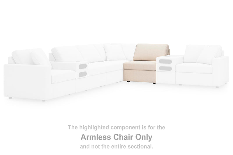 Ashley Furniture Modmax sectional with built-in audio and storage consoles, featuring modern design and plush cushions.