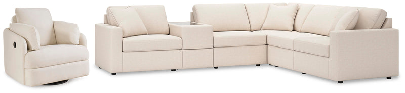 Ashley Furniture Modmax living room set with sofa, loveseat, and coffee table in a modern design, shown in a stylish living space.
