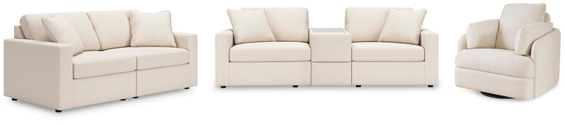 Ashley Furniture Modmax living room set featuring a sofa, armchair, and coffee table in a modern living room setting.