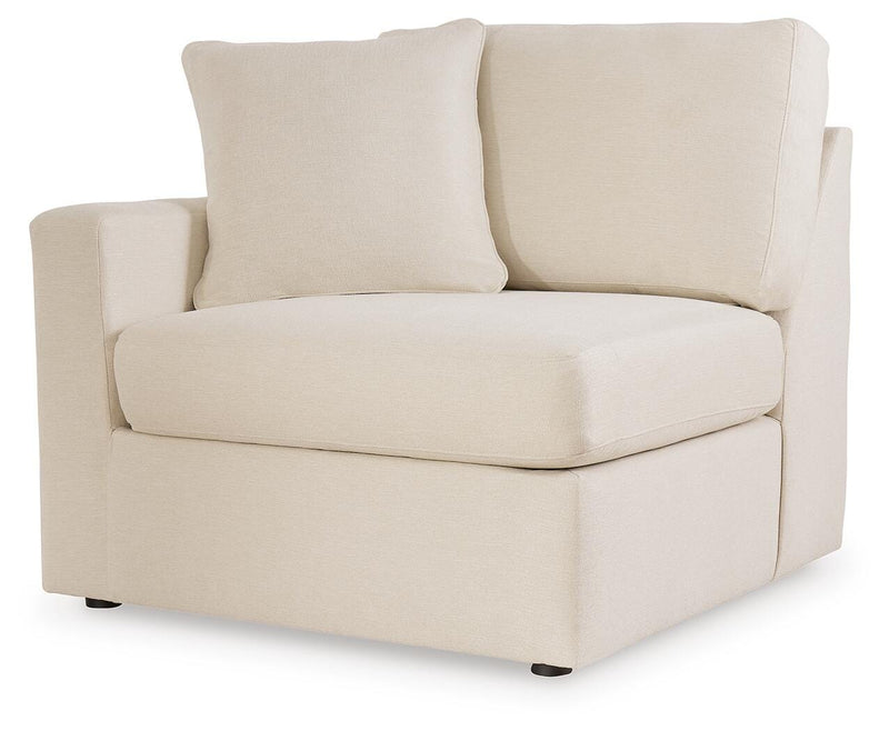 Ashley Furniture Modmax balanced sectional with built-in audio and storage consoles, shown from an angled view in a modern living room setting.