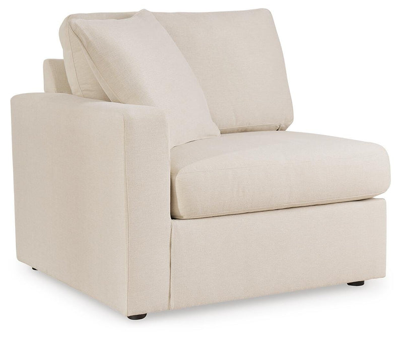 Ashley Furniture Modmax sectional with built-in audio and storage consoles, angled view showing modern design and plush seating.