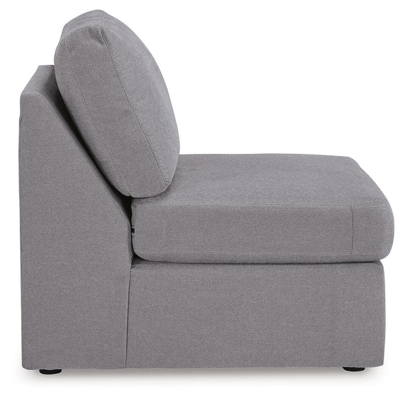 Ashley Furniture Modmax sectional with built-in audio and storage consoles, featuring a modern balanced design and plush upholstery.