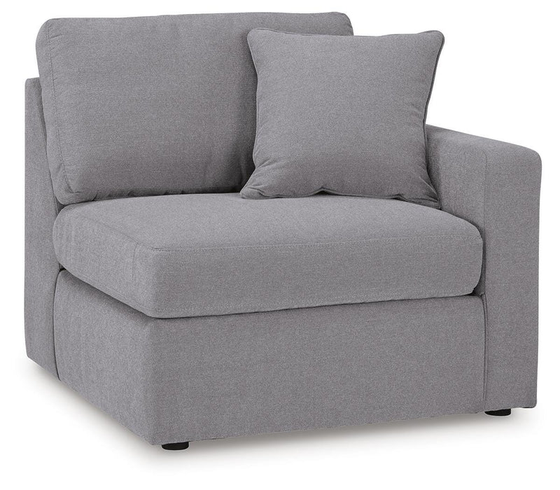 Ashley Furniture Modmax balanced sectional with built-in audio and storage consoles, shown from an angled view in the image.