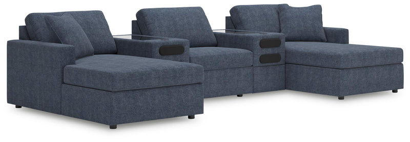 Ashley Furniture Modmax double chaise sectional with built-in audio consoles, featuring plush cushions and modern design.