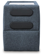 Ashley Furniture Modmax sectional with built-in audio and storage consoles, featuring plush cushions and modern design.
