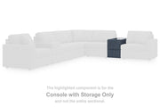 Ashley Furniture Modmax balanced sectional with integrated audio and storage consoles, featuring modern design and plush seating.