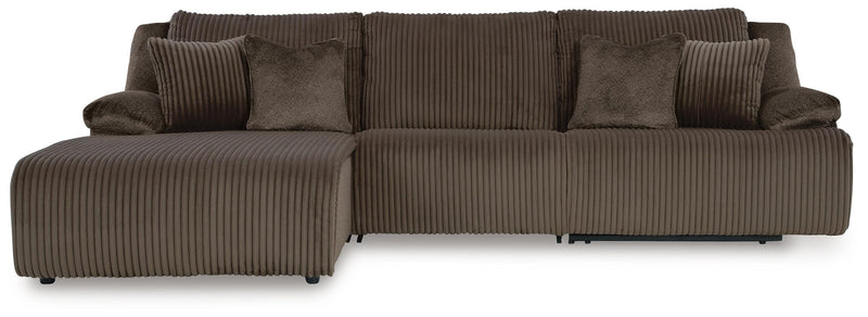 Ashley Furniture Top Tier sectional sofa chaise in dark gray fabric, showing the L-shaped chofa with plush cushions and modern design.