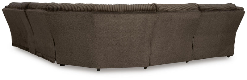 Ashley Furniture Top Tier reclining sectional with chaise, featuring plush cushions and a comfortable backrest, viewed from the back.