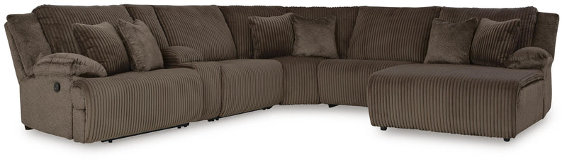 Ashley Furniture Top Tier reclining sectional with chaise, featuring plush cushions and a modern design in a neutral fabric.
