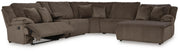 Ashley Furniture Top Tier reclining sectional with chaise, featuring plush cushions and modern design, shown in open position.