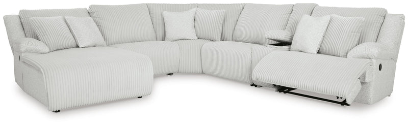 Ashley Furniture Top Tier reclining sectional with chaise, featuring plush cushions and a modern design, shown with open chaise lounge.