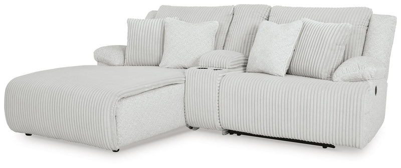 Ashley Furniture Top Tier reclining sectional sofa with chaise, shown from an angled view, featuring plush cushions and reclining seats.