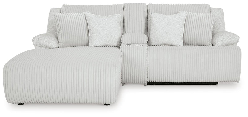 Ashley Furniture Top Tier reclining sectional sofa with chaise, shown in a head-on view highlighting plush cushions and reclining features.